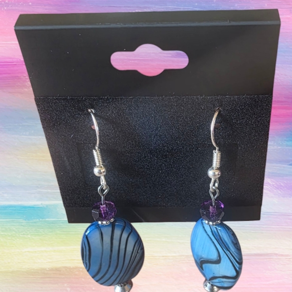 Chic Blue and Purple Dangle Earrings